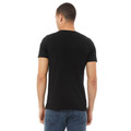 Black unisex crew neck tee in premium cotton jersey shown from back, smooth finish with set-in sleeves