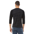 Black marble heather body with solid black three-quarter raglan sleeves, rear view showing contrast sleeve detail