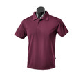 Maroon polo shirt with collar and button placket in textured mini waffle knit fabric