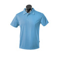 Sky blue polo shirt with collar and button placket in textured mini waffle knit fabric