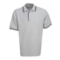 Ash Marl+Navy Malone Men's Easy Care Polo Shirt, featuring a comfortable knit fabric, striped collar, and contrast tipping, ideal for business and corporate uniforms.