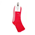 Red ankle sock with white honeycomb grip sole and branded hang tag, packshot view