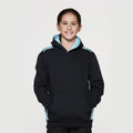 Child wearing navy and sky blue contrast panel pullover hoodie with kangaroo pocket