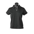 Black + White Yara Ladies Contrast Piping Driwear Polo Shirt, a quick-dry, moisture-wicking top ideal for corporate or sports team uniforms.