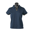 Navy + Gold Yara Ladies Contrast Piping Driwear Polo Shirt, a quick-dry, moisture-wicking top ideal for corporate or sports team uniforms.