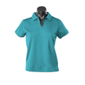 Teal + Black Yara Ladies Contrast Piping Driwear Polo Shirt, a quick-dry, moisture-wicking top ideal for corporate or sports team uniforms.