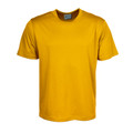 Gold yellow unisex crew neck short sleeve tee with smooth micromesh front panel, packshot