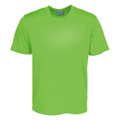 Lime green kids quick dry micromesh t-shirt with crew neck and short sleeves on white background