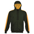 Charcoal grey zip hoodie with golden yellow contrast panels on sleeves and hood lining