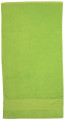 Lime green cotton velour beach towel with woven border stripe, flat lay packshot