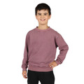 Boy wearing dusty mauve stone-washed kids crew neck sweater with ribbed cuffs and hem