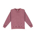 Dusty rose stonewashed crew neck sweater with ribbed cuffs and hem showing vintage-style pigment dye finish