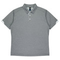 Grey marle polo shirt with white contrast buttons and collar flat knit detail