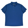 Navy blue performance polo with white sleeve trim and three-button placket
