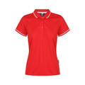 Red + White Cottes Women's Contrast Mesh Knit Poly Polo Shirt, a breathable, moisture-wicking top with contrasting trim, ideal for corporate or team uniforms.