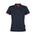 Navy + Red Cottes Women's Contrast Mesh Knit Poly Polo Shirt, a breathable, moisture-wicking top with contrasting trim, ideal for corporate or team uniforms.