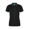 Black + Teal Cottes Women's Contrast Mesh Knit Poly Polo Shirt, a breathable, moisture-wicking top with contrasting trim, ideal for corporate or team uniforms.
