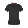 Black + Red Cottes Women's Contrast Mesh Knit Poly Polo Shirt, a breathable, moisture-wicking top with contrasting trim, ideal for corporate or team uniforms.