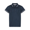 Navy kids polo shirt with white contrast tipping on collar and sleeves