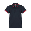 Navy kids' polo shirt with red contrast tipping on collar and sleeves