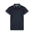 Navy polo shirt with light blue contrast tipping on collar and sleeve cuffs
