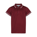 Maroon kids' polo shirt with white contrast tipping on collar and sleeves