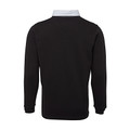 Plain black and white Foley Classic Poly Cotton rugby shirt (JB-3R) with concealed placket and ribbed cuffs.