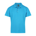 Bright cyan polo shirt with collar and button placket in textured eco-friendly fabric