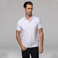 White short sleeve polo shirt with flat knit collar and clean front panel ideal for decoration