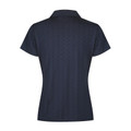Back view of a navy marle ladies polo shirt with short sleeves and a classic fold-down collar