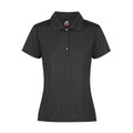 Charcoal ladies polo shirt with flat collar, three-button placket and short sleeves, packshot