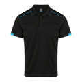 Mens Mini Waffle Knit Poly Polo with Piping Black Cyan Mens Mini Waffle Knit Poly Polo with Piping Black Cyan