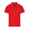 Red polo shirt with white contrast tipping on collar and sleeves