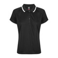 Black White Double Bay Ladies Contrast Dri-Wear Anti-Bacterial Raglan Polo Shirt, a quick-dry, odor-resistant top ideal for corporate or health-related uniforms.