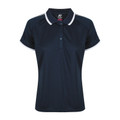 Navy White Double Bay Ladies Contrast Dri-Wear Anti-Bacterial Raglan Polo Shirt, a quick-dry, odor-resistant top ideal for corporate or health-related uniforms.