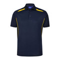 Navy kids polo shirt with gold contrast piping on shoulders and sides