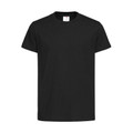 Black crew neck t-shirt with short sleeves and smooth cotton fabric ideal for decoration