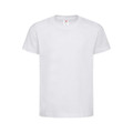 White crew neck t-shirt with short sleeves and smooth cotton fabric ideal for decorating