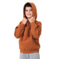 Burnt orange cotton-rich hoodie with kangaroo pocket and contrast dark drawcords on youth model