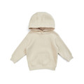 Cream coloured kids hoodie with kangaroo pocket and hood laid flat on white background