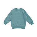 Sage blue kids crew neck sweater with ribbed cuffs and hem on white background