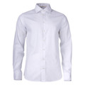 White long sleeve men's dress shirt with spread collar, button placket and fitted silhouette