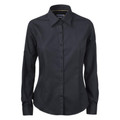 Charcoal grey women's long sleeve business shirt with collar and button front closure