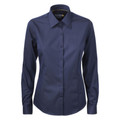 Navy long sleeve women's business shirt with collar and button-front closure