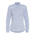 Women's fitted sky blue and white gingham check shirt with point collar and button placket