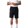 Black cotton shorts with contrast grey drawstring and side pockets on white background