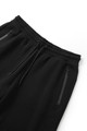 Black cotton shorts with elasticated waistband, drawcord ties and zippered side pocket detail