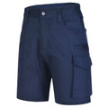 Navy cotton ripstop work shorts with cargo pocket, belt loops and elastic waistband detail