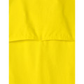 Close-up of yellow hi-vis shirt hem showing stitched pleat detail and smooth fabric panel