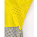 Yellow hi vis shirt detail showing perforated mesh underarm panel and silver reflective tape with yellow dot pattern
